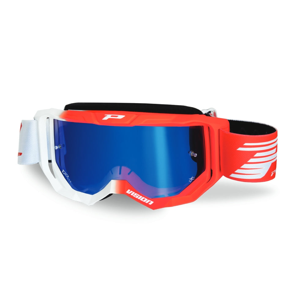 MASCHERA PRO GRIP VISION - BIANCO E ROSSO LENTE BLU A SPECCHIO