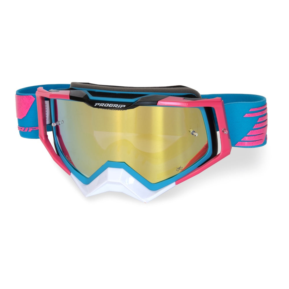 MASCHERA PRO GRIP RAPID - AZZURRO FUXIA NERO LENTE GIALLA A SPECCHIO